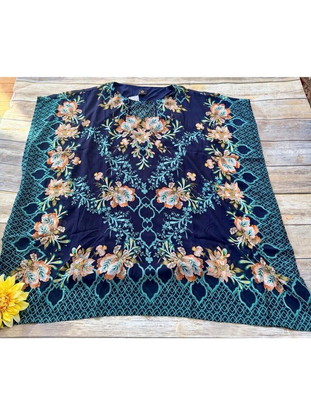 NWT NAVY FLOWER CAFTAN-SIZE SMALL